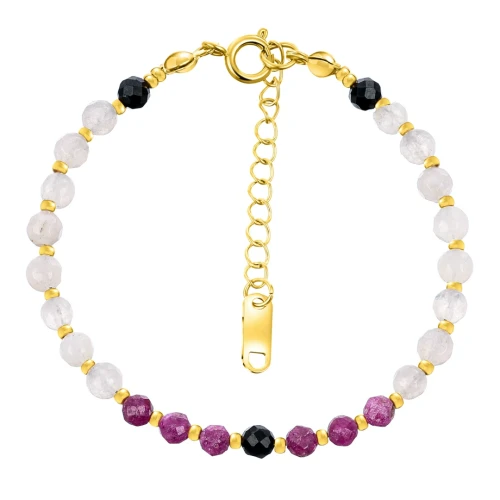 Bransoletka z czarnego turmalinu, rubinu i jadeitu