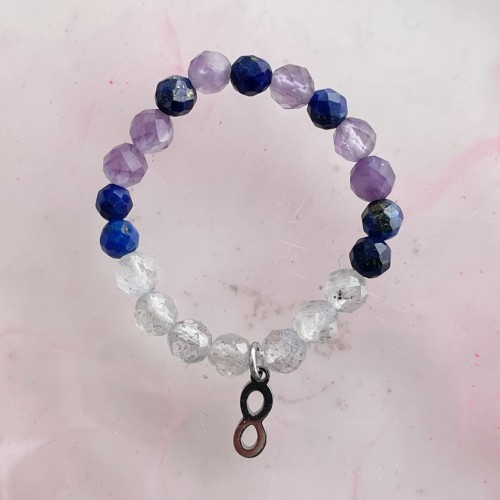 Pierścionek elastyczny "Infinity" ze spektrolitu, ametystu i lapis lazuli 