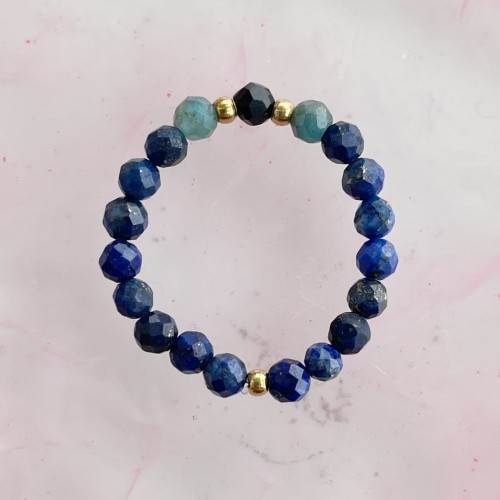 Pierścionek elastyczny "Luna" z apatytu, krzemienia i lapis lazuli  