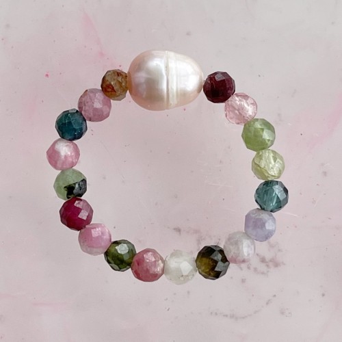 Pierścionek elastyczny "Pearl" z turmalinu