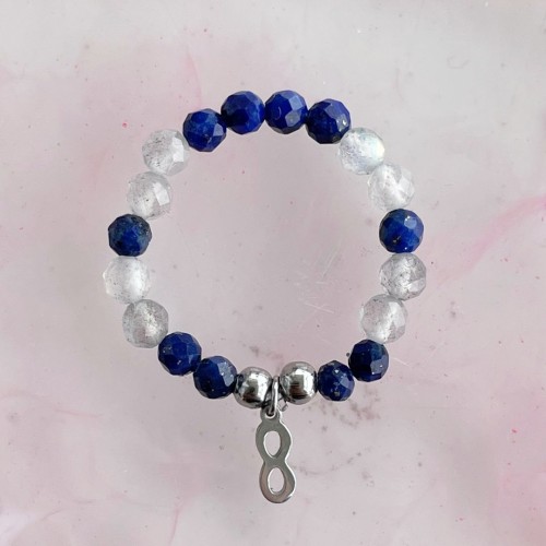 Pierścionek elastyczny "Infinity" ze spektrolitu i lapis lazuli