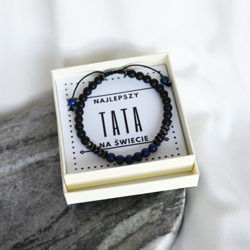 Bransoletka męska z lawy wulkanicznej, agatów i hematytów