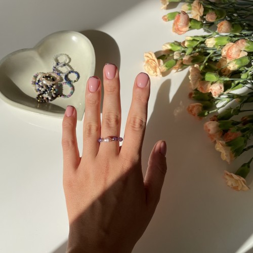 Pierścionek elastyczny "Pearl" z ametystu