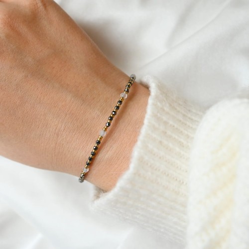 Bransoletka z cyrkonii, hematytów i stali szlachetnej